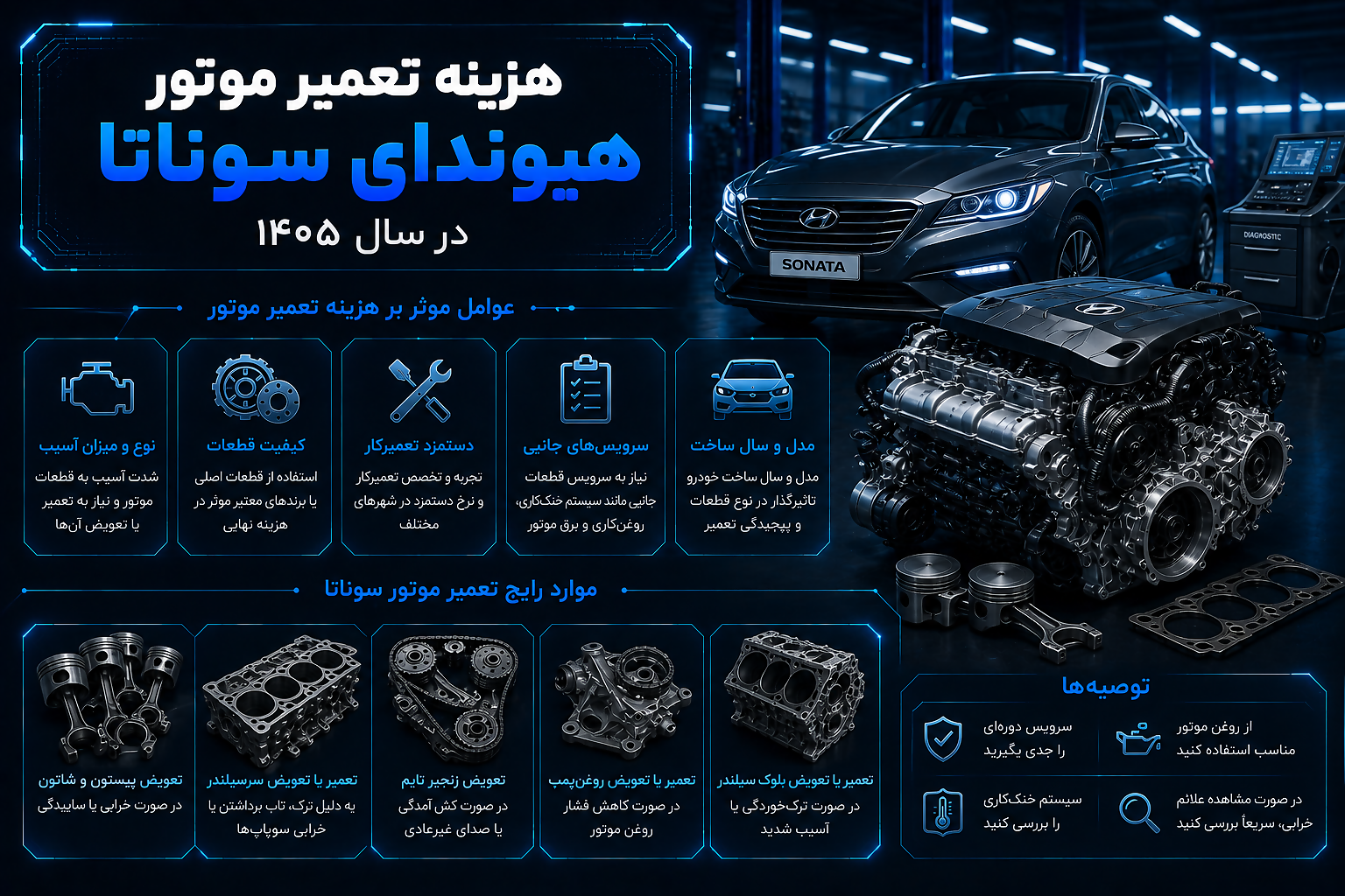 هزینه تعمیر موتور هیوندای سوناتا