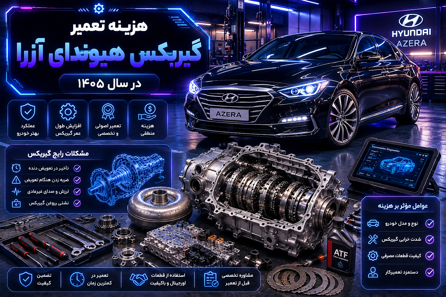 هزینه تعمیر گیربکس هیوندای آزرا در سال 1405