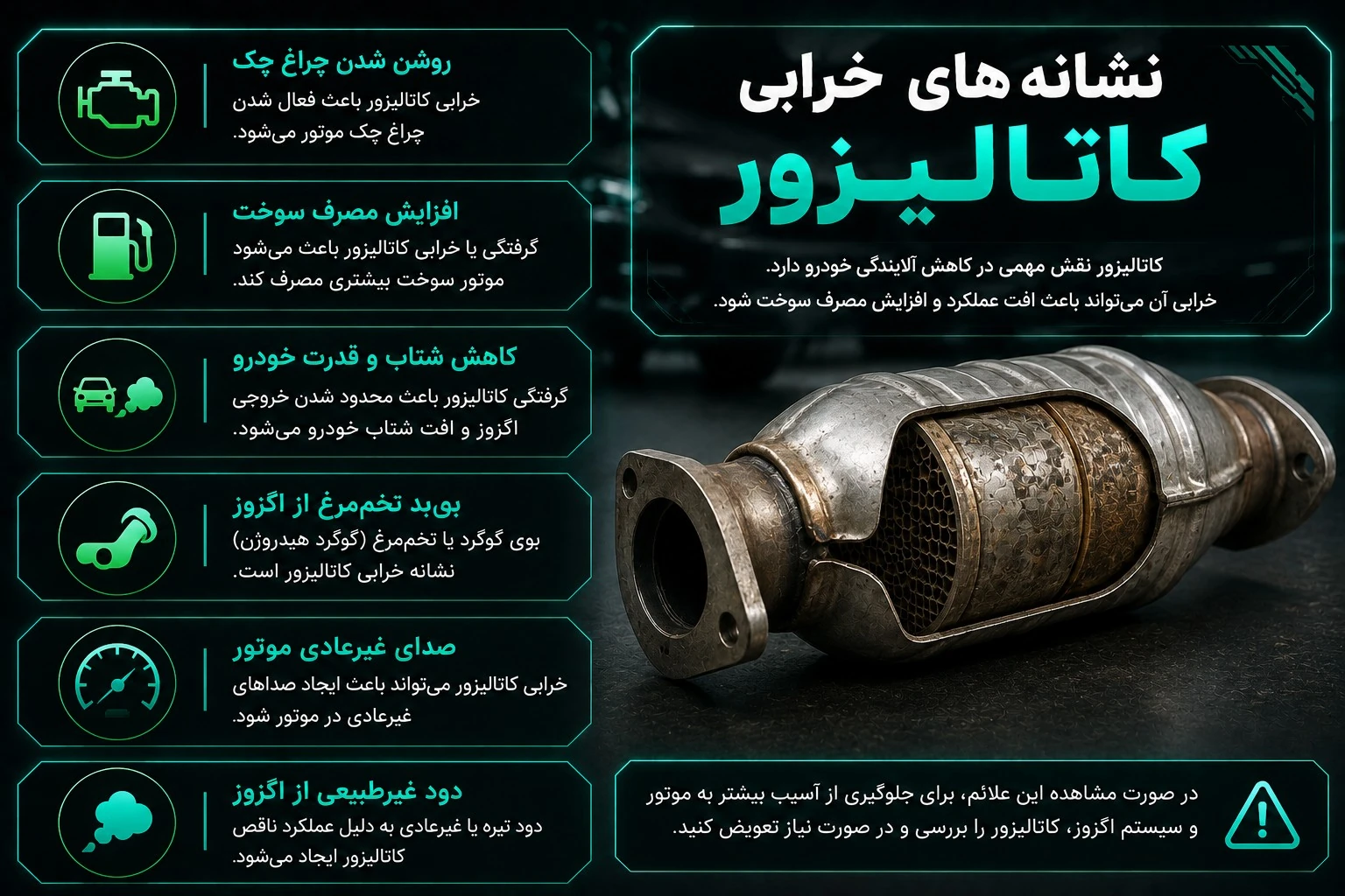 نشانه های خرابی کاتالیزور؛ علائم، دلایل و زمان تعویض
